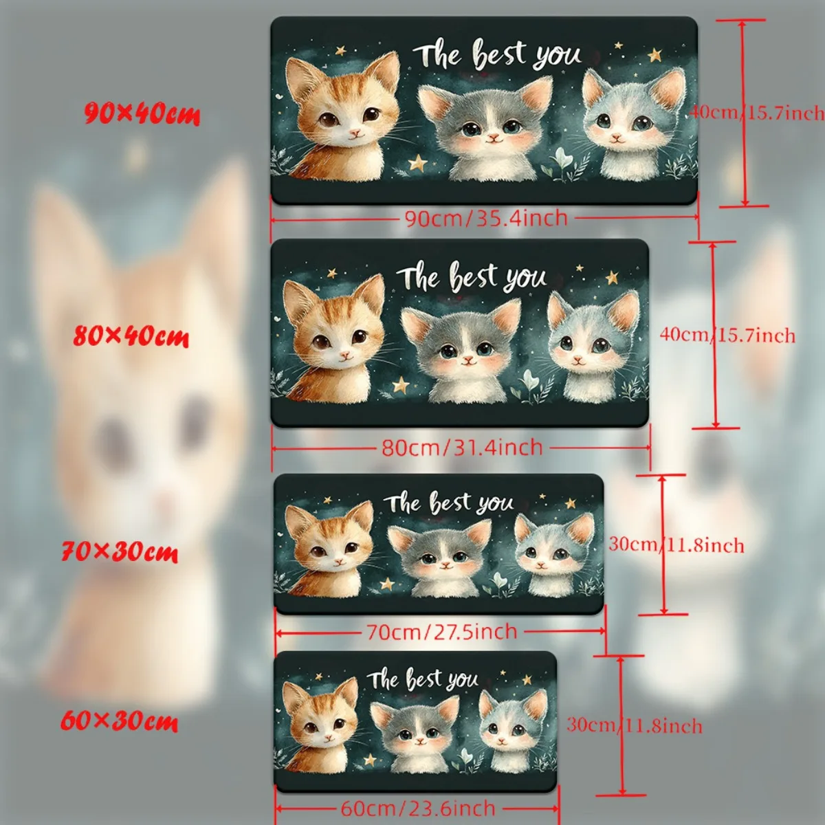 

1pc Three cats with "the best you" textHD Printed Pad for Desk, Multi Functional XXL Mousepad, Keyboard Gaming Mouse Mats, Offic