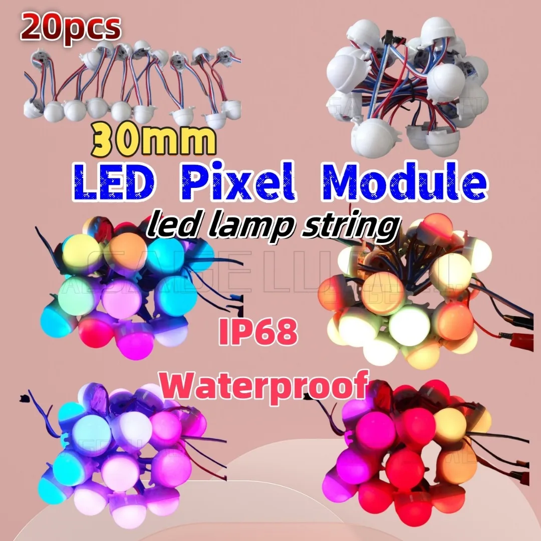 

LED Pixel Module Full Color 3LEDs 20pcs /Lot 0.72W/PCS 30mm Diffused 5050 RGB led lamp string D30 modules IP68 DC12V WS2811 IP68