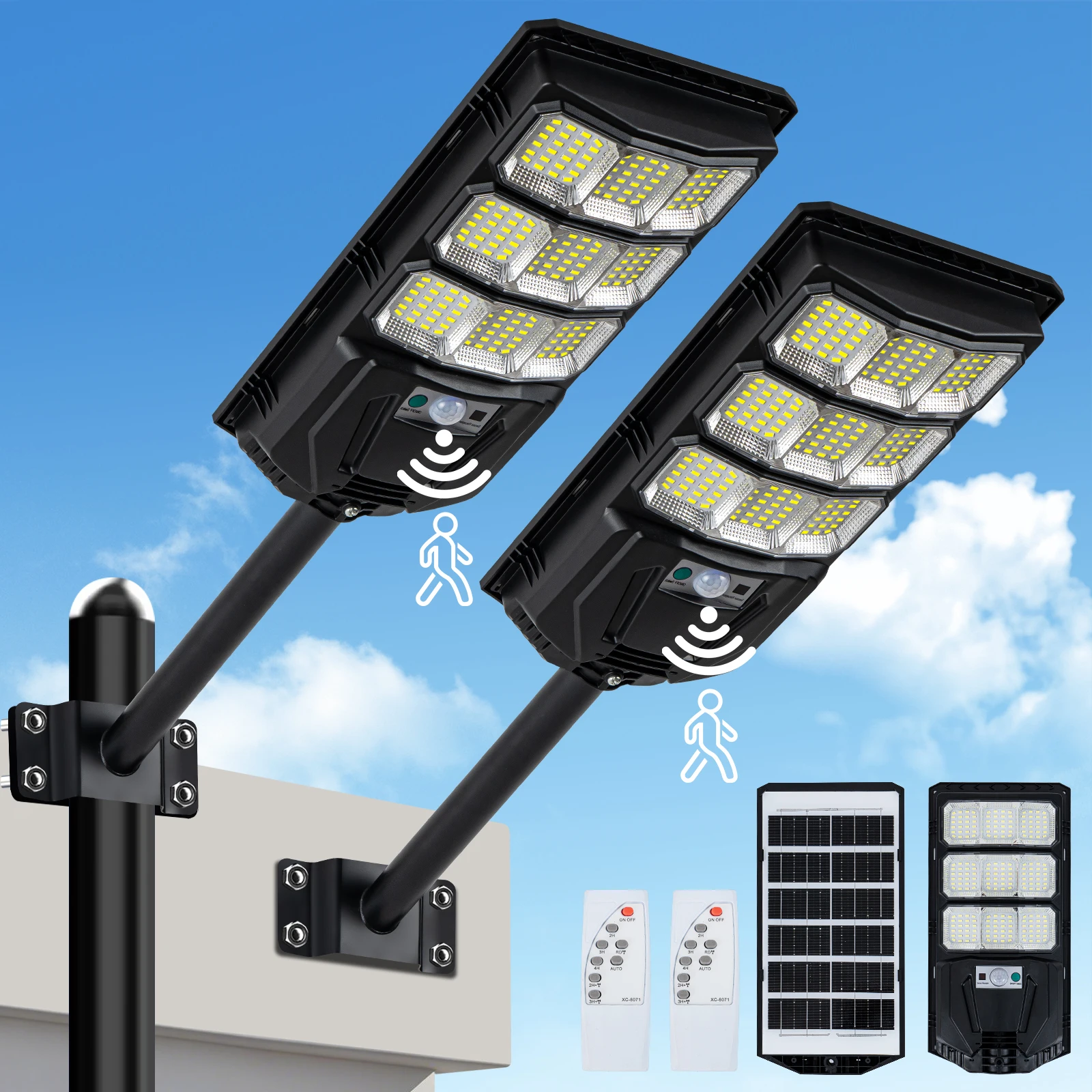 Image of 100000LM Solarleuchte, kommerzielle LED-Außenbeleuchtung, von der Dämmerung bis zum Morgengrauen, Solar-Straßenleuchte, IPX7 wasserdicht, für Hof und Sicherheit.