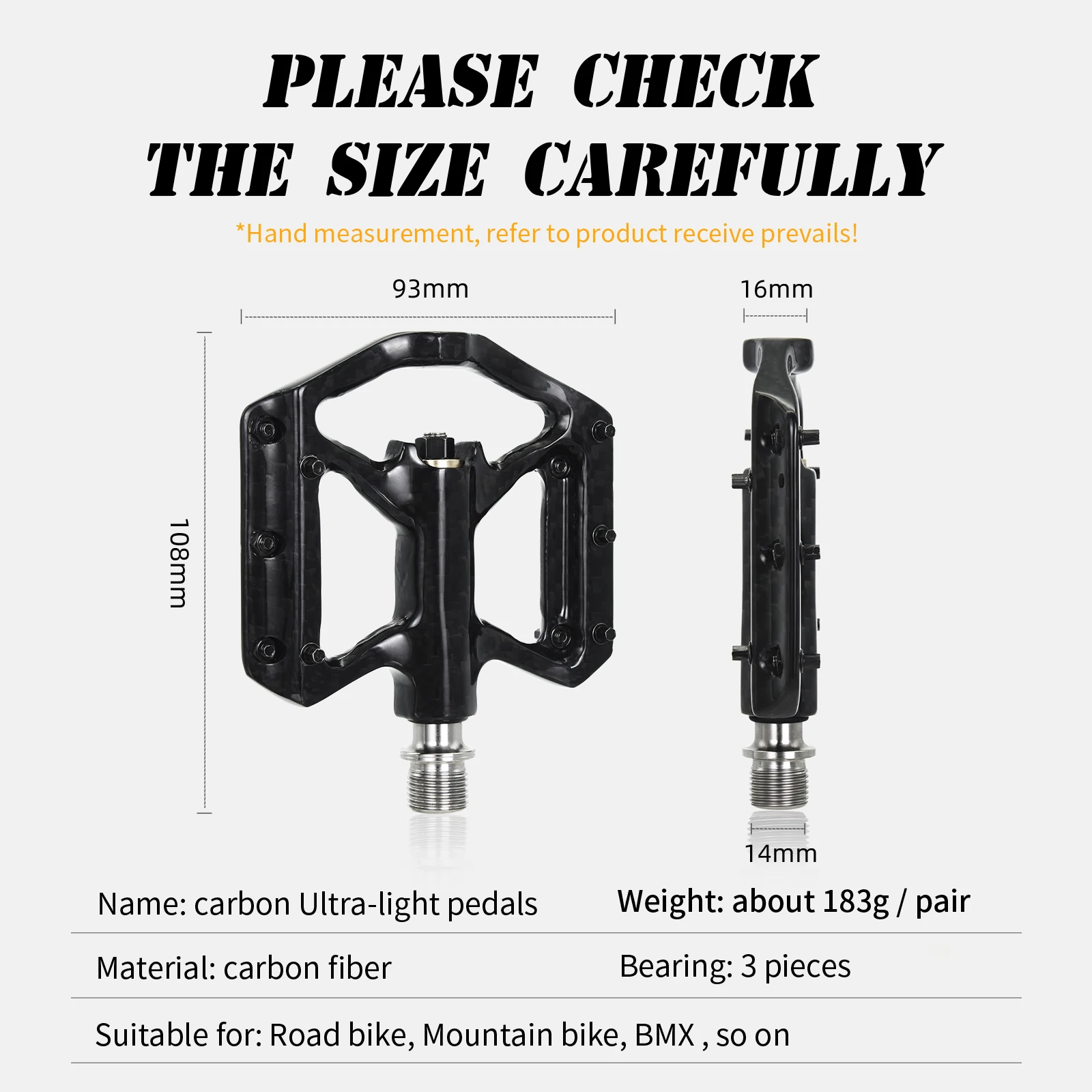 Mountain Bike Ultra-Light Carbon Fiber Flat Pedal Downhill Anti-Slip Design Bearing System Bicycle Pedal Road Bicycle Pedal