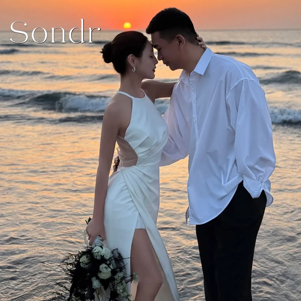 

Sondr Customized Sexy Korean Wedding Dresses Jeju Island Beach Photo Shoot Gown Backless High Slit Elegant Bridal Party Dresses