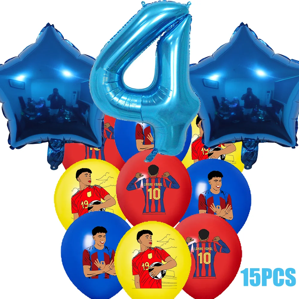 Yamal Soccer Football 15Pcs Blue Number 1 to 9 Foil Balloons Star Foil Balloons Kids Birthday Party Decorations Sports Theme - view 4