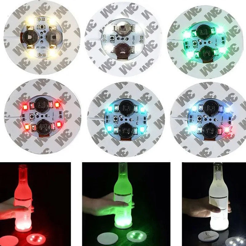 

Multi Color LED Cup Sticker Flashing Light Coaster Home Supplies Kitchen Bar Night Stickers Glowing For Cups Bottles