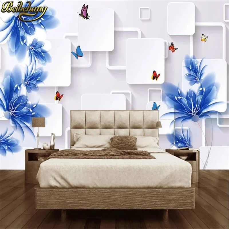 Custom Blue fantasy flowers wallpapers for living room TV background wallpaper 3D photo mural wall papers home decor Stickers
