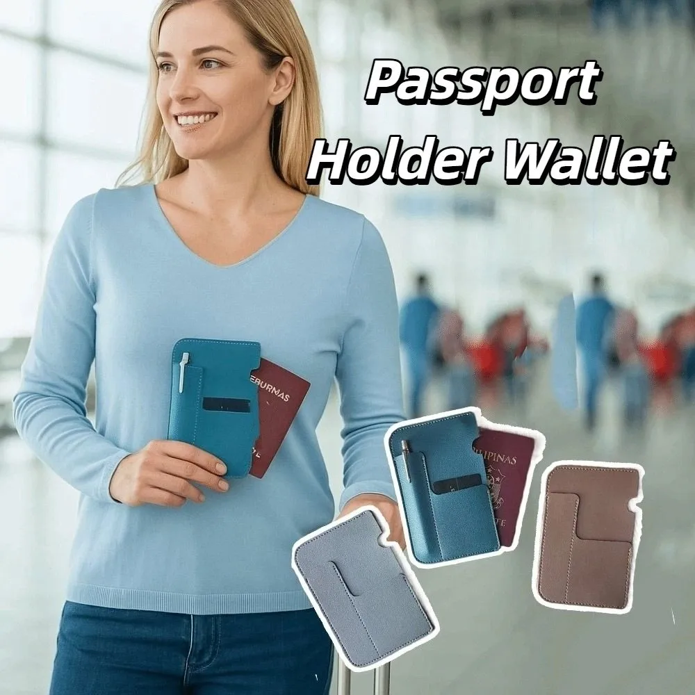 กระเป๋าใส่พาสปอร์ตแบบมีช่องใส่บัตรหลายช่อง หนัง PU บางเฉียบ พกพาสะดวก สีพื้น ใส่บัตรได้หลายใบ