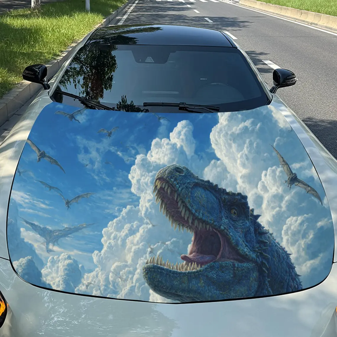 

Regal Sky - Dinosaur Car Hood Stickers - Self-Adhesive, Waterproof and Durable Vinyl Wrap, Decorate And Protect Your Car, Fit Fo