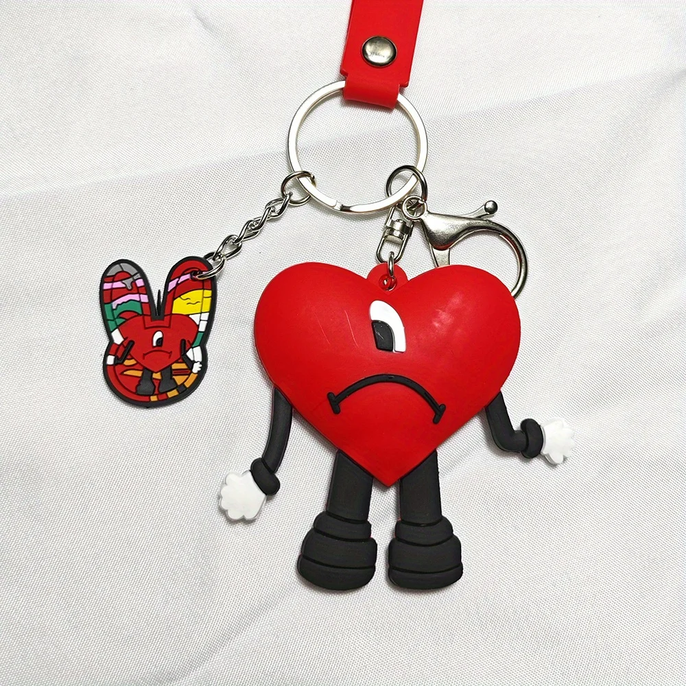 Bad Bunny Red Heart Bad Bunny Key chain Pendant   Cartoon Silicone Love Doll Delicate Bag Gift Pendant