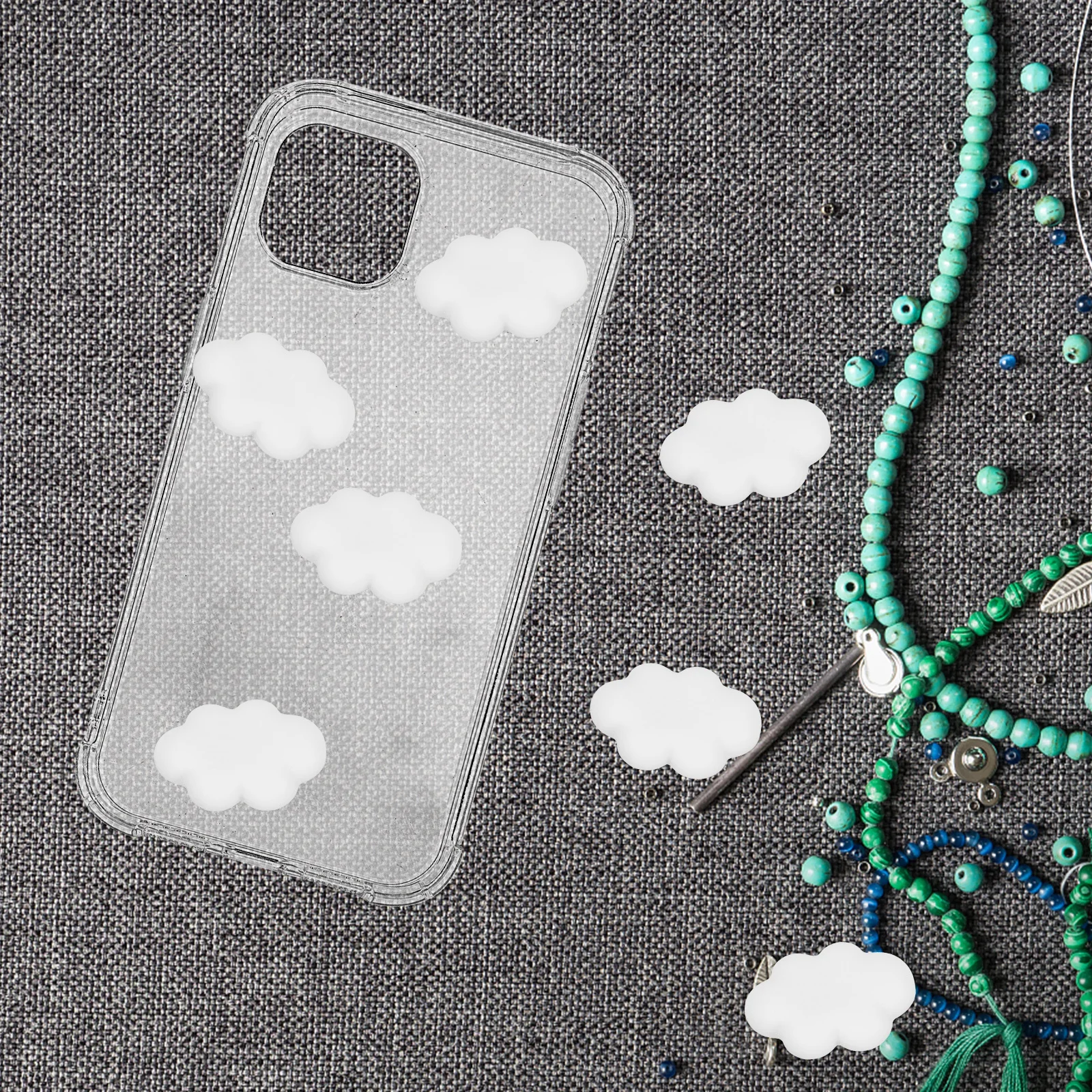 

100Pcs White Resin Clouds Phone Shell Accessories DIY Decorative Ornaments for Cellphone Pencil Case Handmade Material Cute