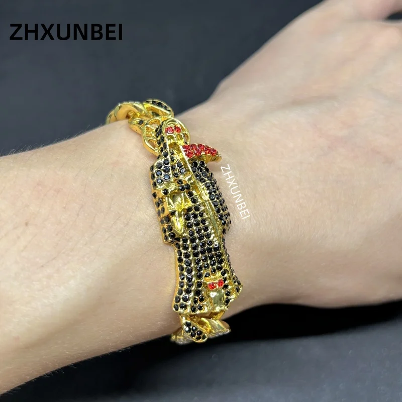 1pc 18K Gold Plated Santa Muerte Bracelets Men Oro Laminado Pulseras Rhinestone Religious Jewelry Holy Death Charm Jewelry