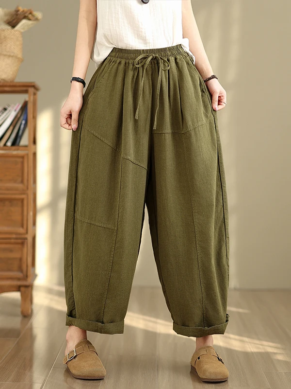 

Loose Elastic Waist Harlan Pants Casual Splicing Pure Color plus Size Women's Spring Autumn Long Pants Casual Trousers