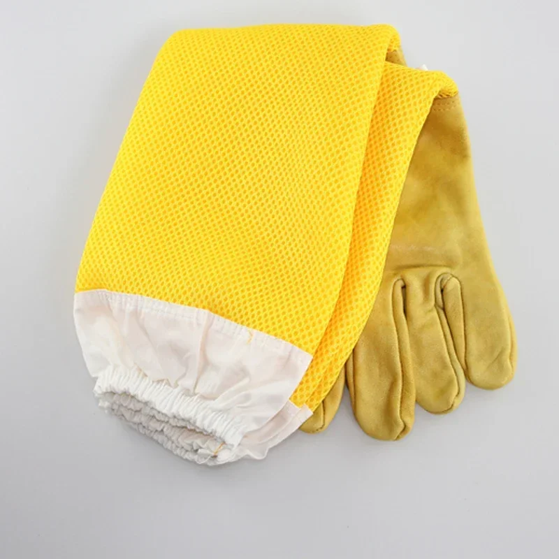 A 2PCS Anti Bee Gloves Yellow Sheepskin Gloves Long Mesh Breathable Hollow Bees Sting Out Special Products Wholesale