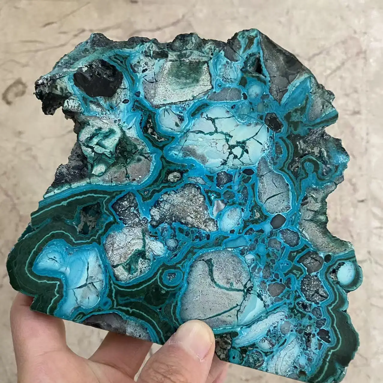 

Natural Chrysocolla Crystal Quartz Slice, For Spiritual Healing, Home Decoration, Demagnetization And Purification, As a Gift Fo