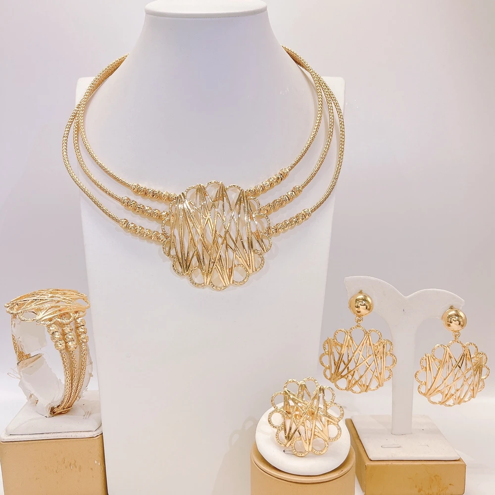 

Fashion Accessories Jewelry Set Latest Naija Women Party Earrings Ring Necklace Bracelet