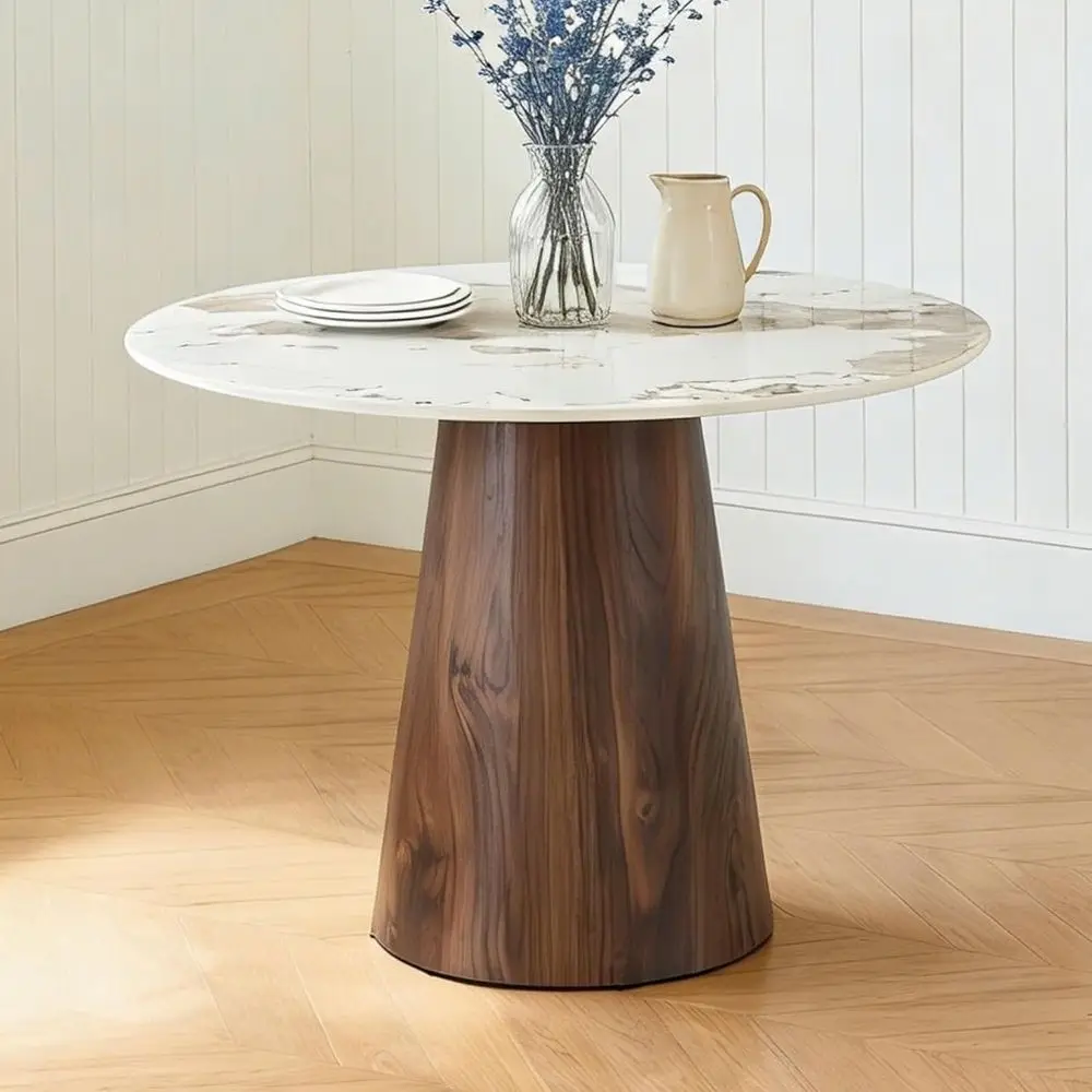 

Modern 42 White & Black Sintered Stone Round Dining Table for Kitchen & Restaurant Use