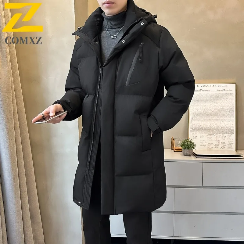 

COMXZ Winter Cotton Coat Long Hooded Plus Size Thermal Fleece Lined Thick Knee Length Mens Casual Parka Jacket Warm Outwear