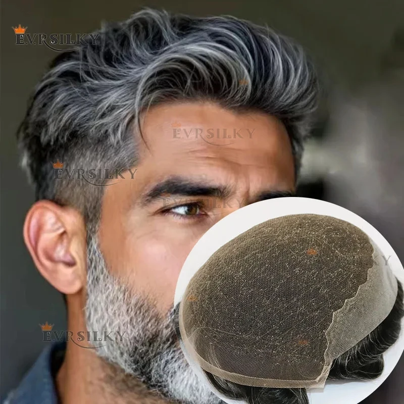 

Natural Hairline Breathable Q6 Men Toupee Lace&Pu Human Hair Wig 1B50 Grey Blonde Brown Black Capillary Prosthesi Bleach KnotS