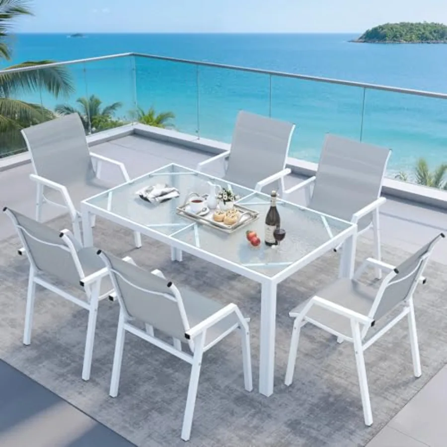Outdoor dining set for 6: all-weather resin wicker, charcoal gray, UV-resistant and rust-proof for backyard, deck, garden