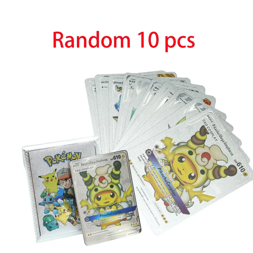 10 pezzi Pokemon Creative Gold Foil PVC Card Cartoon Animazione Periferica Inglese Argento Nero Produttori di carte Vendite spot