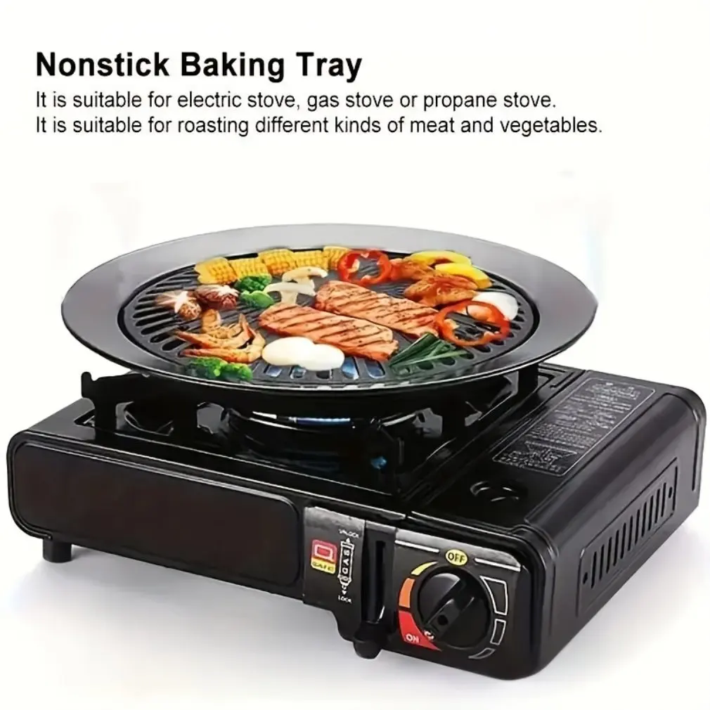 Outdoor Camping Grill Pan Non Stick Iron Plate Barbecue Meat Pot Portable Cooking Frying Pan Picnic BBQ Tool Barbecue Accessory