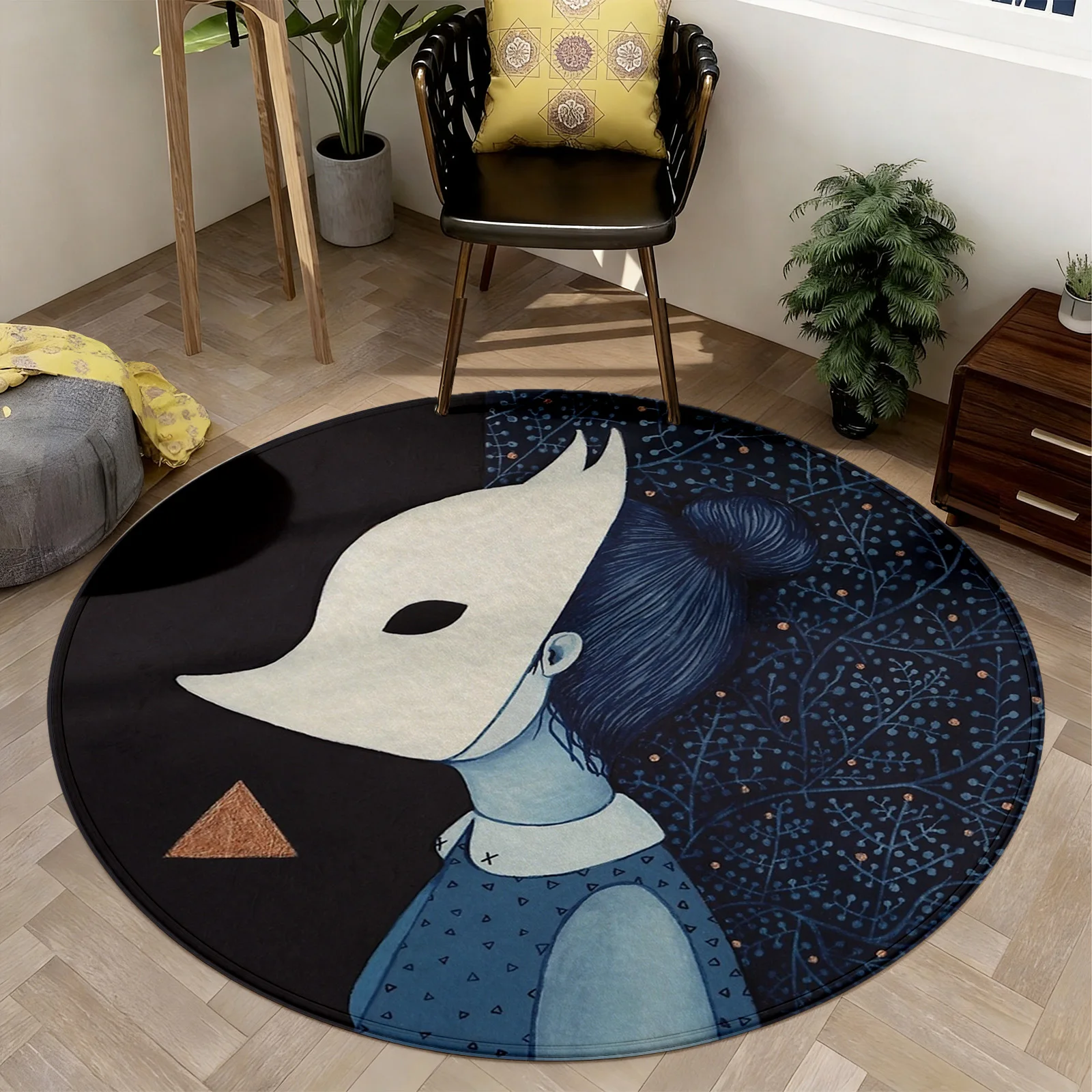 Decorative Round Area Rug for Living Room Boho Chic Graphic Animal Print Fox Design Mat Modern Whimsical Home Decor Accent Rug