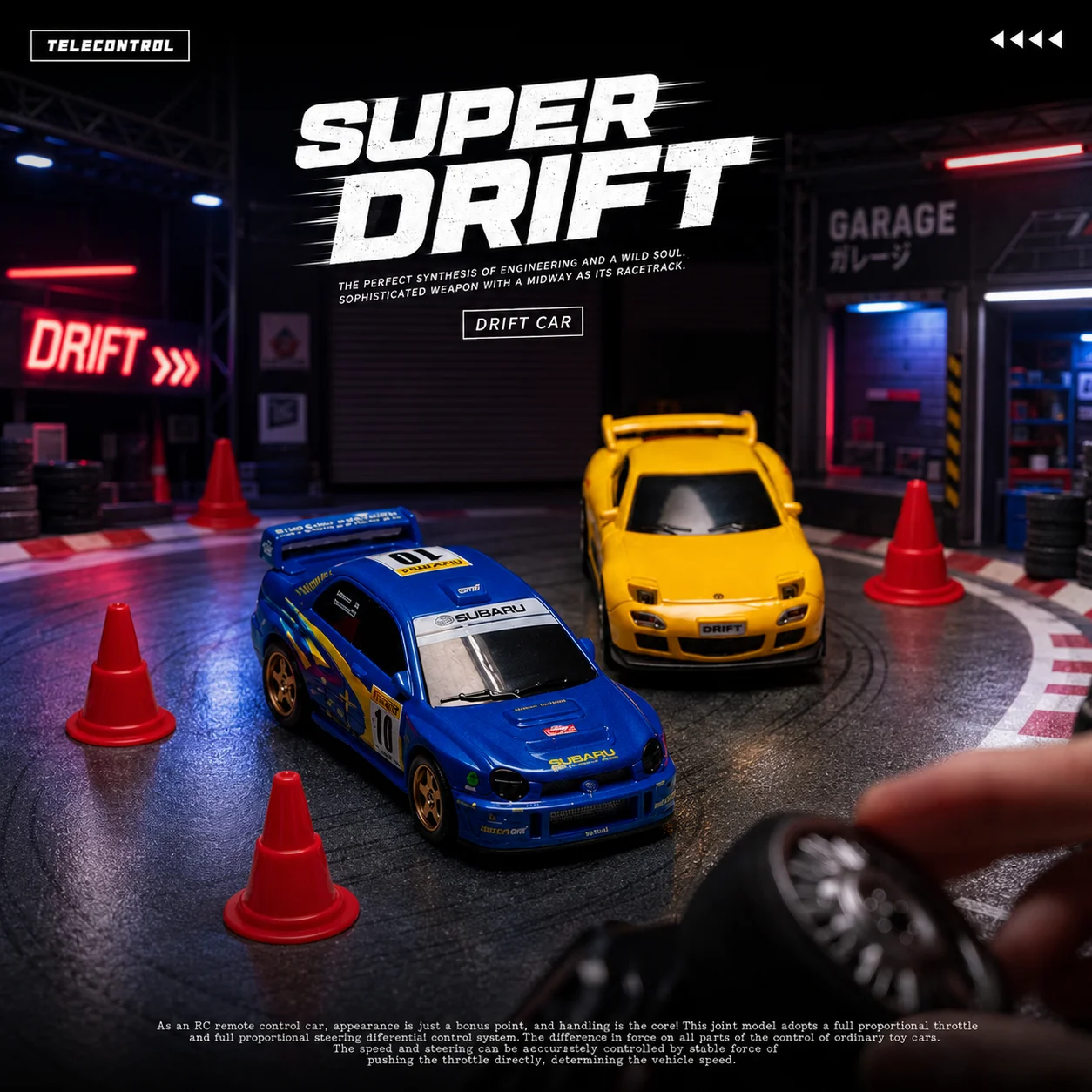 1:43 RC Drift Car 4WD Remote Control Racing Car Mazda RX7 Subaru STI with LED Lights High Speed Mini Vehicle Toy Gift for Boys