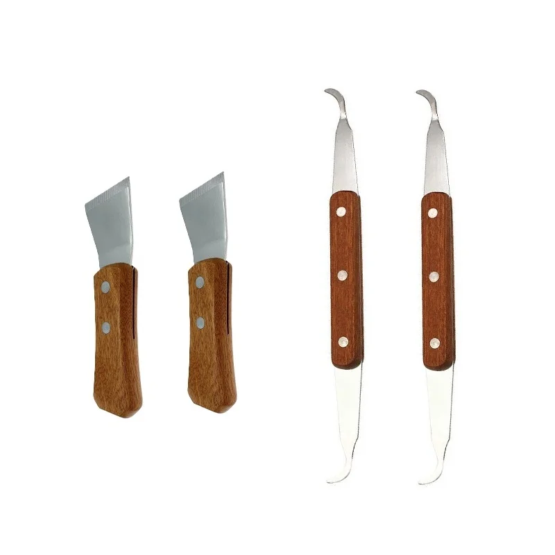 Stainless Steel Double Ended Scraper Kit 4Pcs with Comfortable Wooden Handle for Range Hood Griddle and Flat Cleaning