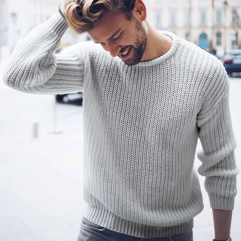 

Men's Sweater for Autumn and Winter, European and American Fashion, Pullover, Solid Color, Knitted, Simple Inner Wear Sweater