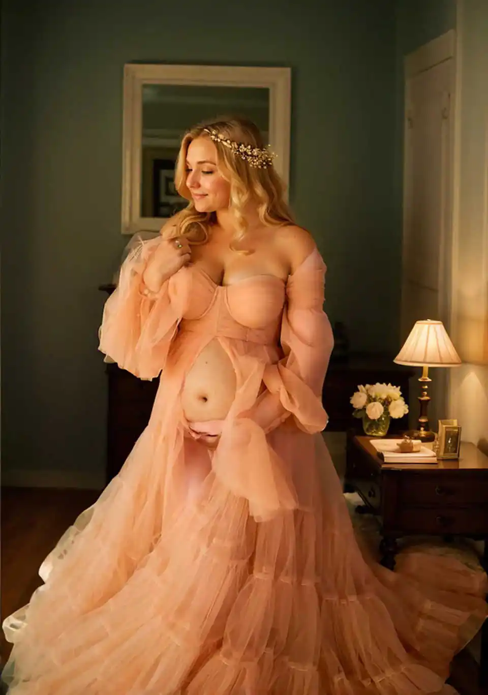 البوهيمي فستان حمل لالتقاط الصور حمالة طويلة الأكمام الطيات ثوب الأمومة ملابس خاصة الزي الحمل النساء فستان طويل