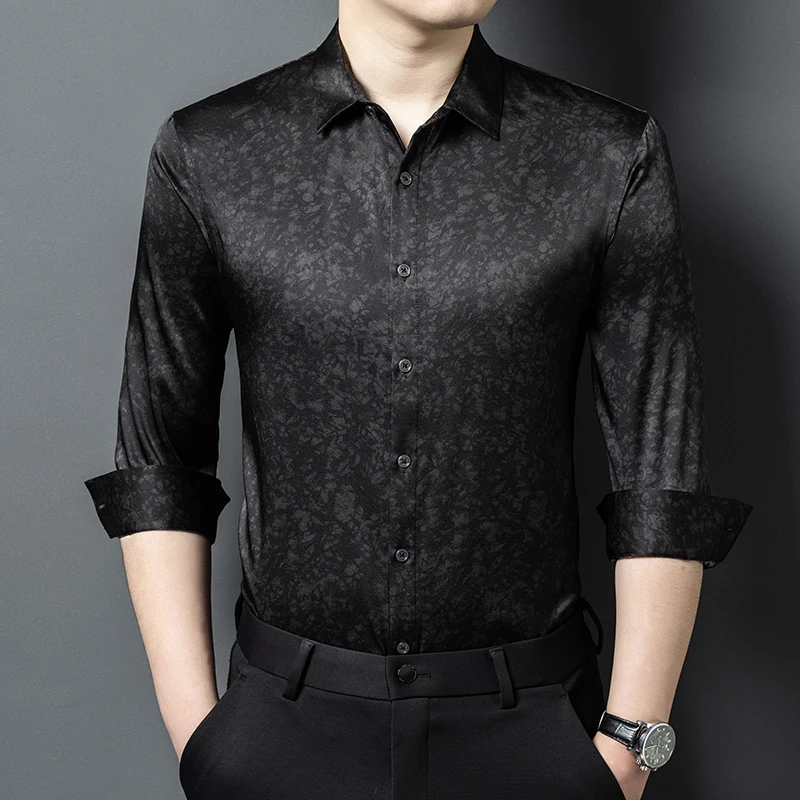 

Satin Skin-Friendly Shirts For Men Long Sleeve Silk Cool Feeling Summer Quality Soft Comfortable Casual Trends Camisas De Hombre