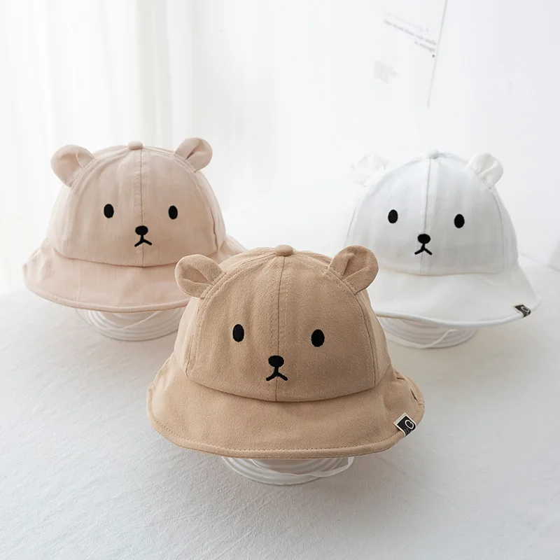 Cute Bear Baby Bucket Hat With Ears Boy Girl Cotton Kids Sun Hat Outdoor Summer Child Panama Cap