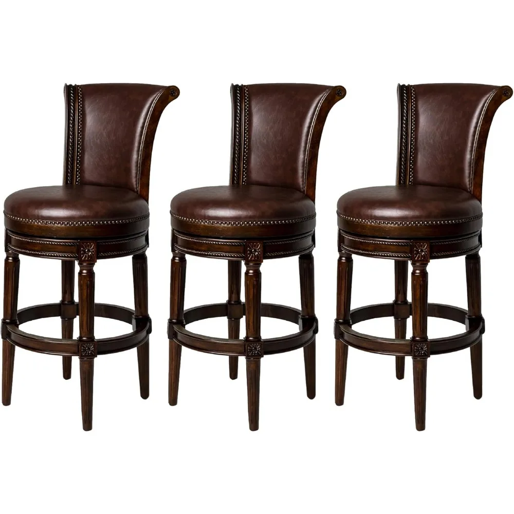 

31 Inch Tall Bar Height Upholstered Barstool with Back Vintage Brown Vegan Leather Cushion Seat, Chair