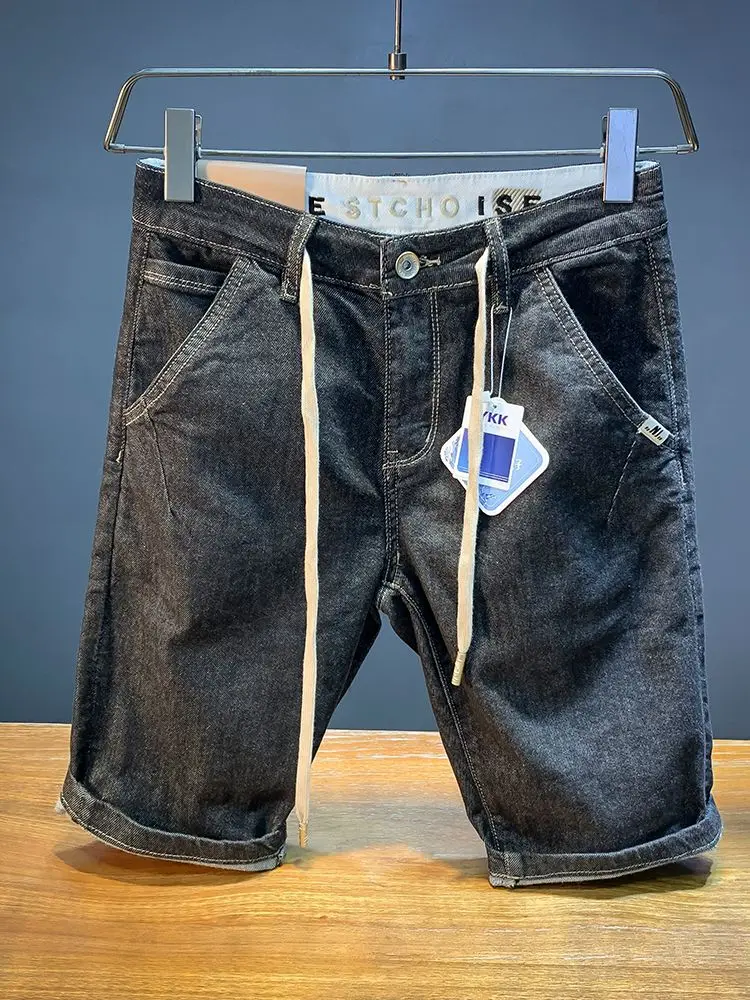 عالية الجودة عادية العصرية العلامة التجارية الرباط الخصر الرجال الدنيم السراويل المطرزة مطاطا سراويل قصيرة 2025 الصيف السراويل المتوسطة #6