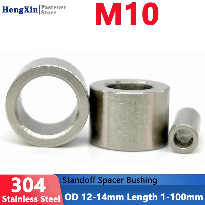 OD 12/13/14mm M10 304 Stainless Steel Bushing Washer Round Hollow Unthreaded Standoff Spacer Gasket Sleeve Length 1 1.5 2-100mm