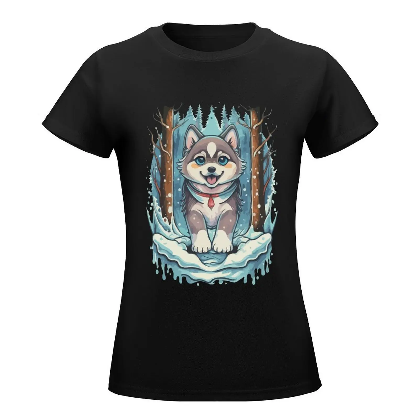 Snowy Forest Husky T-Shirt plus size tops summer clothes new edition plus sizes Top Women