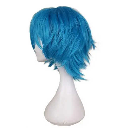 Peluca de Cosplay corta para hombre, pelo sintético de fibra de alta temperatura, disfraz de fiesta, color verde y azul