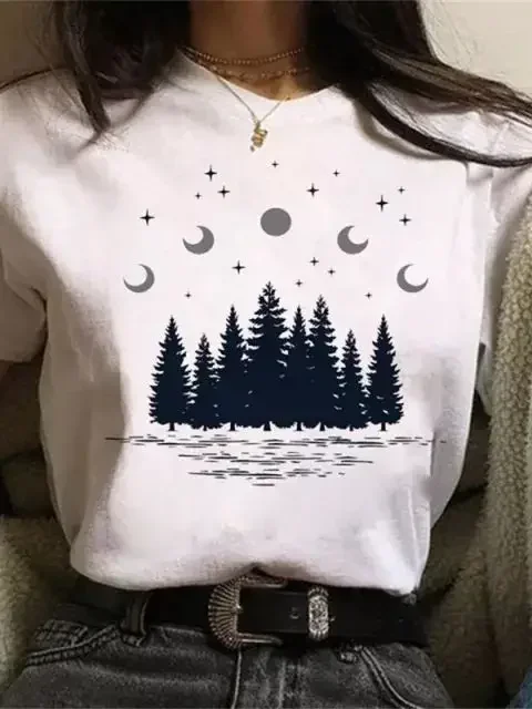 Maycaur Neue Lustige Print T Shirt Frauen Weiß und Schwarz Shirts Mode Rundhals Kurzarm T-Shirt Sommer Tees Casual Top