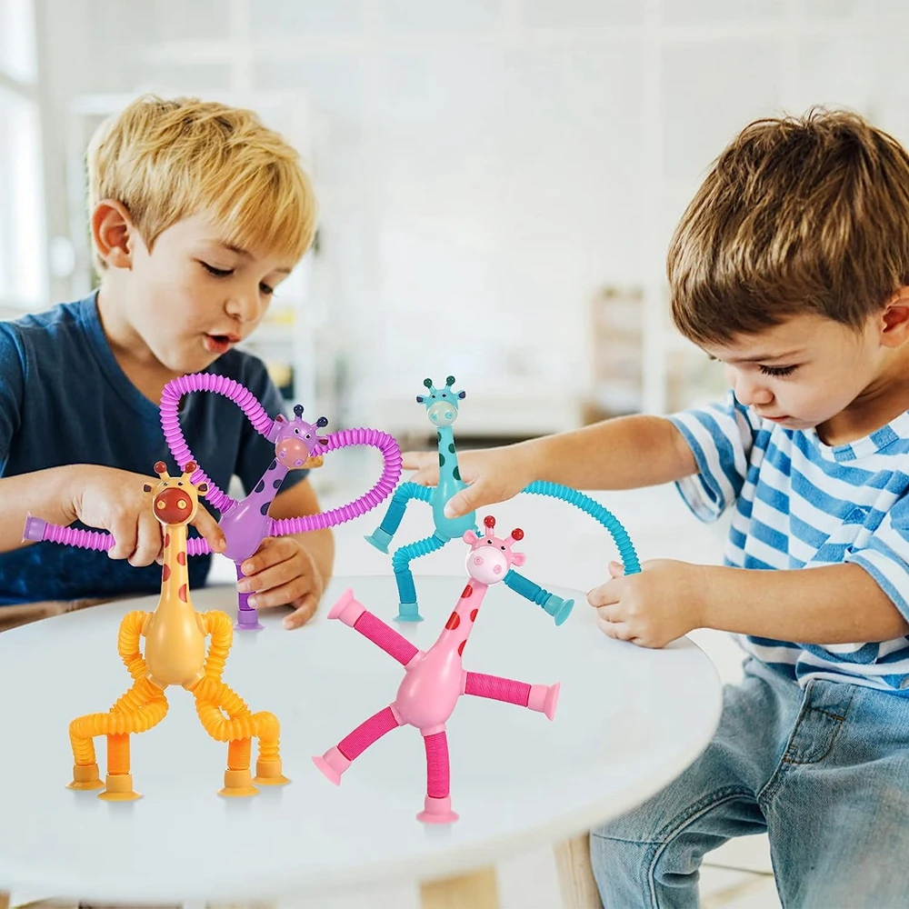 4PCS Telescopic Suction Cup Giraffe Toy Pop Tubes Fidget Toys Shape Changing Tubes Sensory Toys Funny Gift for Kids Boys Girls