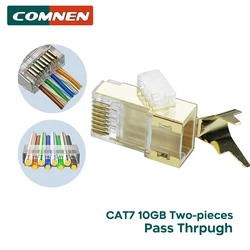 COMNEN 10Gbps RJ45 Connectors Cat8 Cat7 Cat6A Pass Through 8P8C 1.3mm Gold Plated Shielded FTP/STP|RJ45 Network Modular Plug