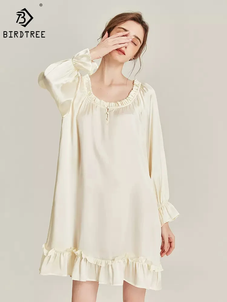 

Birdtree 6A 16.5MM 100%Mulberry Silk French Style Nightgown Sexy Sweet Pajamas Skin Friendly Comfortable Homewear P3N278QM