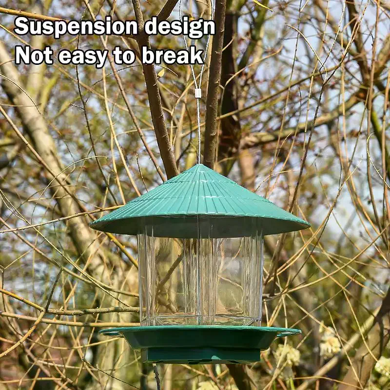/TPz/Garden Gazebo Hanging  Bird Feeder Outdoor Container With Hang Rope Pet Birds Feeding House Type Bird Feeder Waterproof view 2