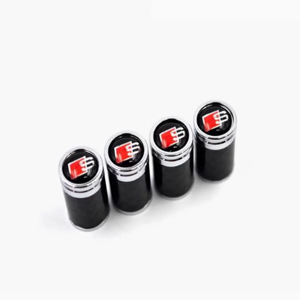 Red S Badge For AUDI Valve Stems Cap Tire Valve Cap 4pcs/Set AUDI Air Tap Wheel Stem Cover Carbon S Emblems Rims Air Valve Cap