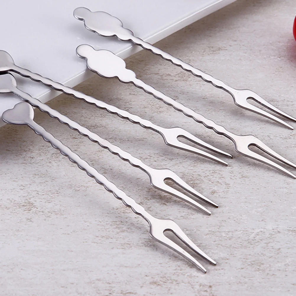 

5Pcs Stainless Steel Heart Style Fruit Forks Non Slip Grip Food Picks Dessert Cake Fork for Home Restaurant
