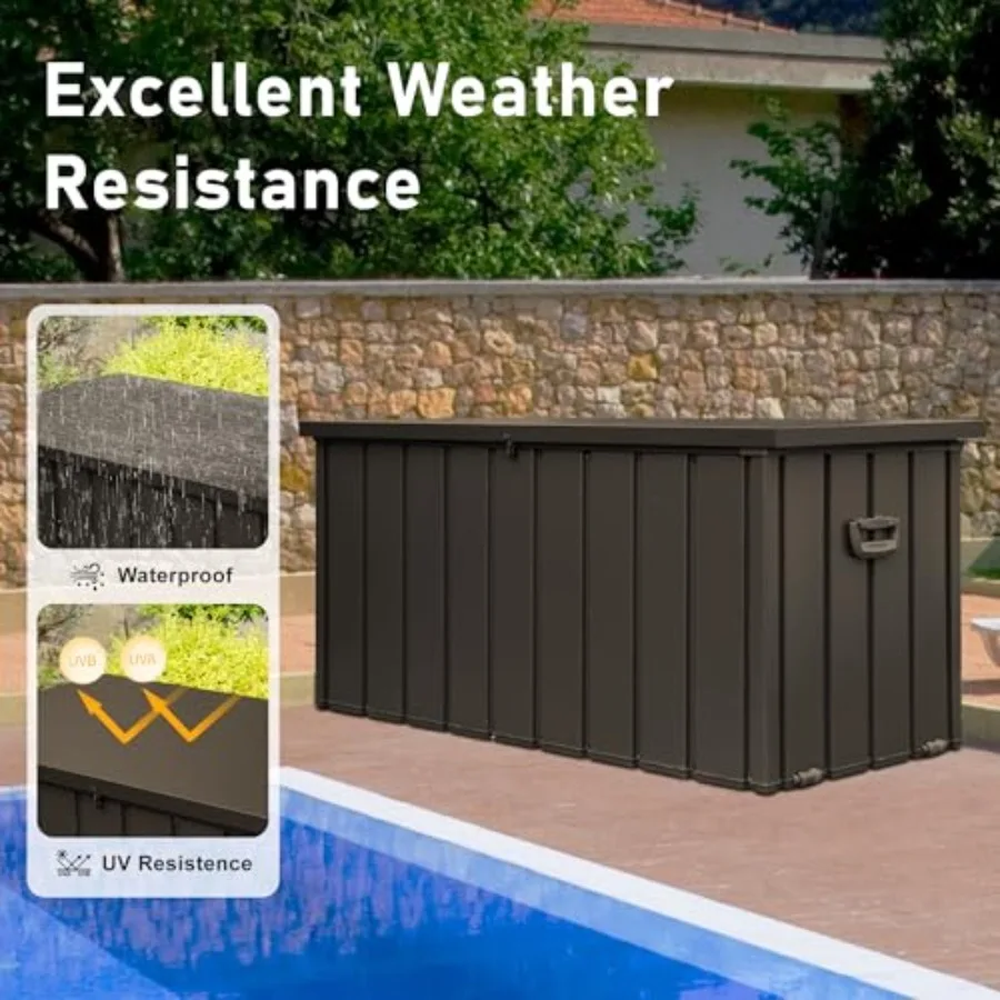 160 Gallon Deck Box Outdoor Storage Box, Metal Storage Cabinet Waterproof Lockable Container for Patio Furniture Cushions Tools view 5