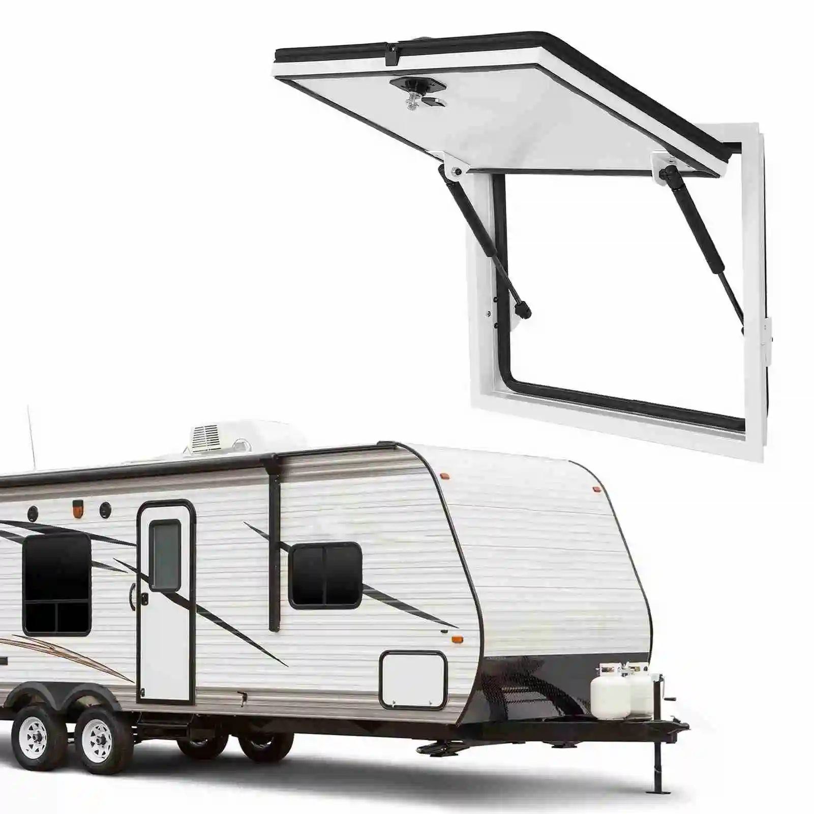 20×16inch RV Baggage Door with Safety Lock 120 Deg Opening UV Resistant Heavy Duty Cargo Hatch Door for Trailer RV Accessories