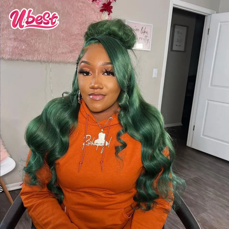 

Ubest Body Wave Amber Green Wig Human Hair Brazilian Transparent Lace Front Wig 180Density Wigs Pre Plucked Remy Wigs For Woman