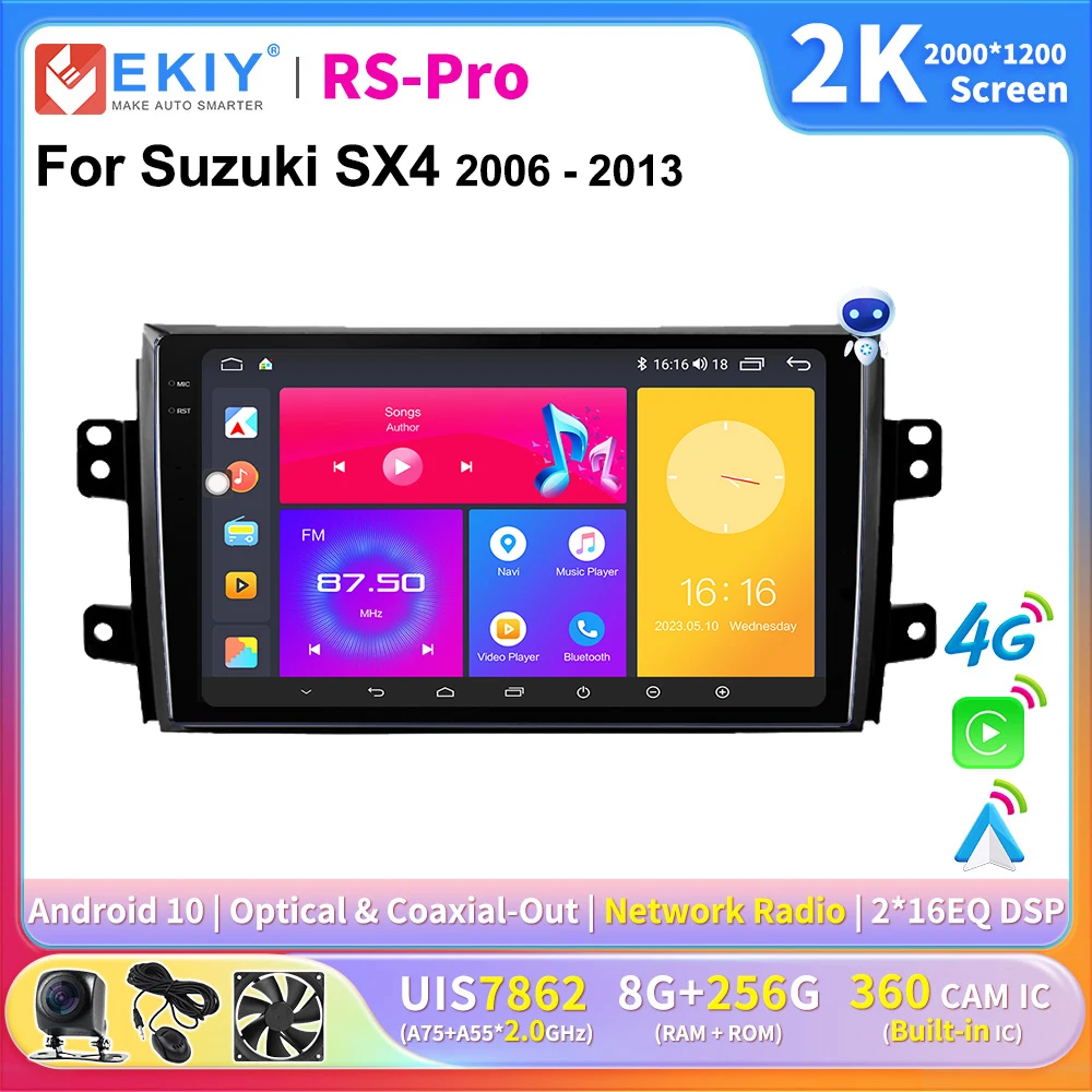 EKIY 2K Screen Multimedia Video Player Android Car Radio Stereo For Suzuki SX4 2006 - 2013 Autoradio Carplay GPS Navigation DSP