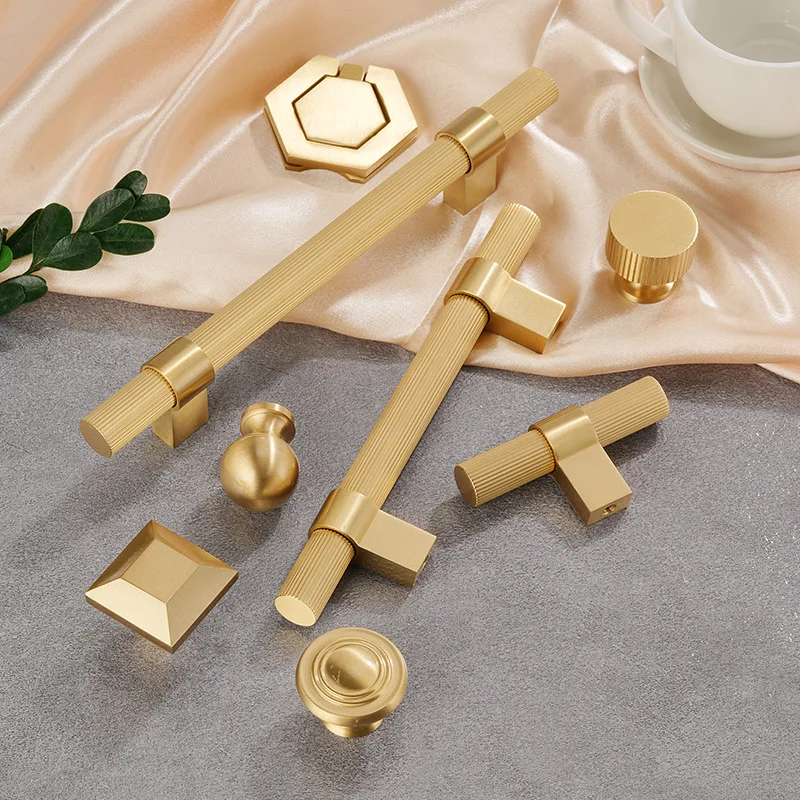 American Vertical Grain Pattern Handle Solid Brass Knurled T Bar Modern Cabinet Drawer Shoe Cabinet Knob Furniture Handles