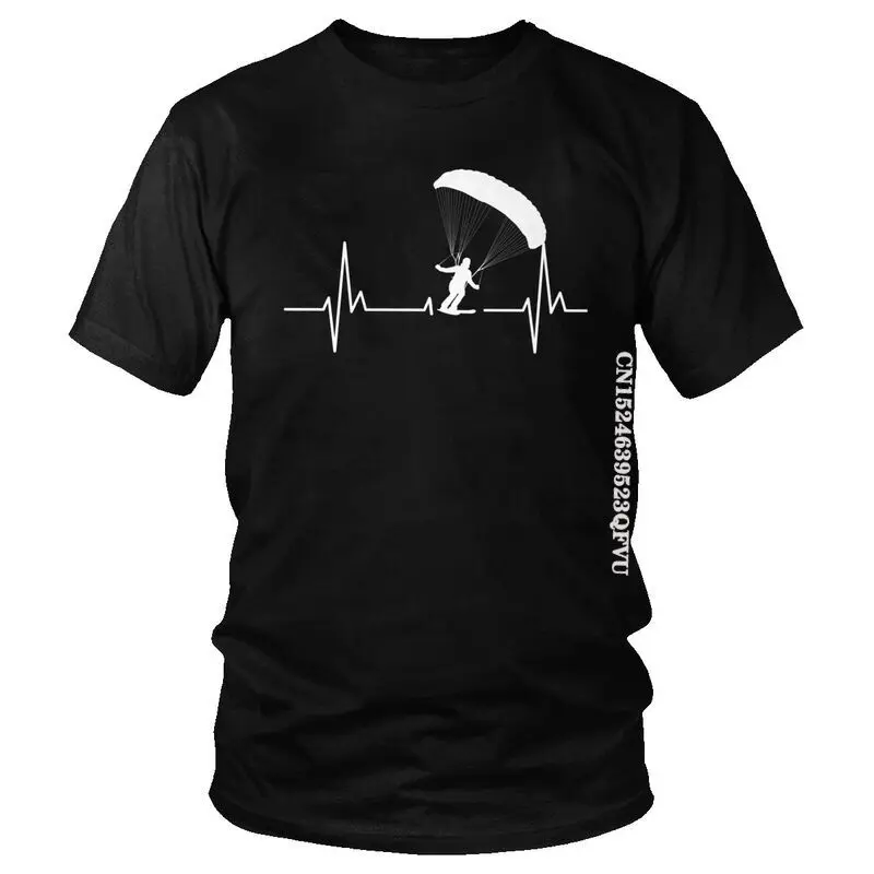 Male Speedgliding Heartbeat Paragliding Ski T Shirts Fashion Paramotor Parachute Tshirt Cool T Shirt Cotton Oversized Tee Men