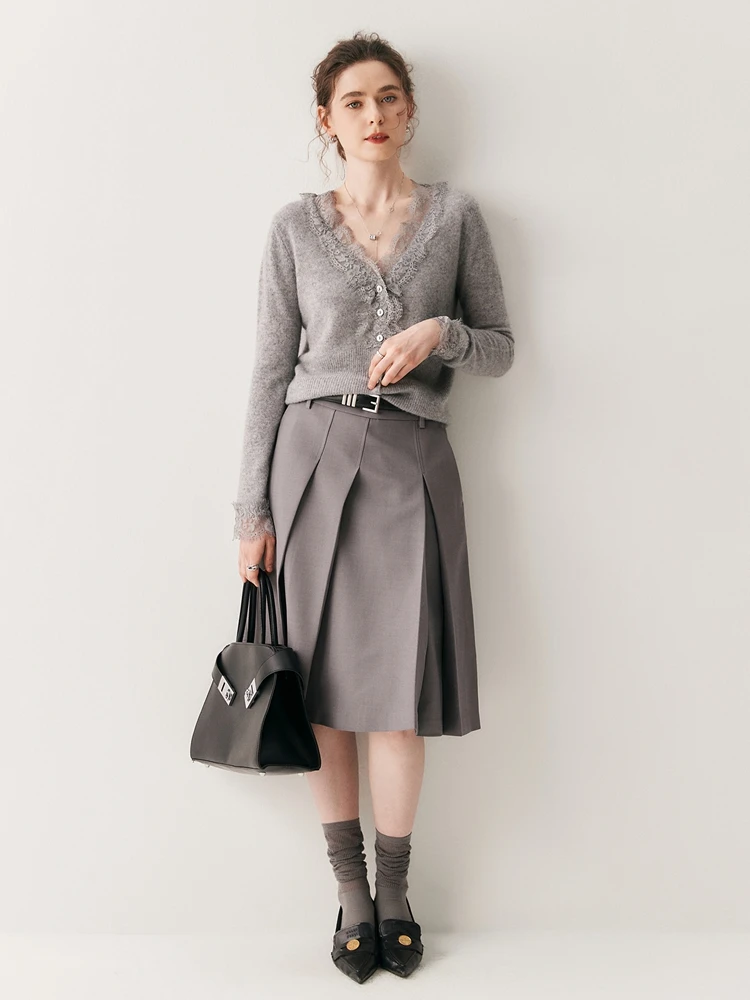 

Ladies Cardigan 100% Cashmere Loose Sweater Lace V-Neck Single-breast Autumn Winter Knit Thick Clothing Warm Soft Casual Top