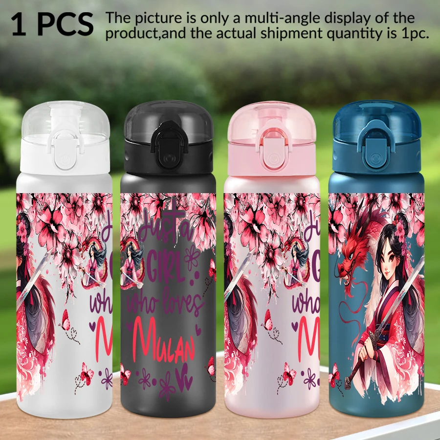 1pc disney flores mulan padrão 26oz garrafa de água de plástico esportes ao ar livre copo de água aniversário/regresso a casa presente